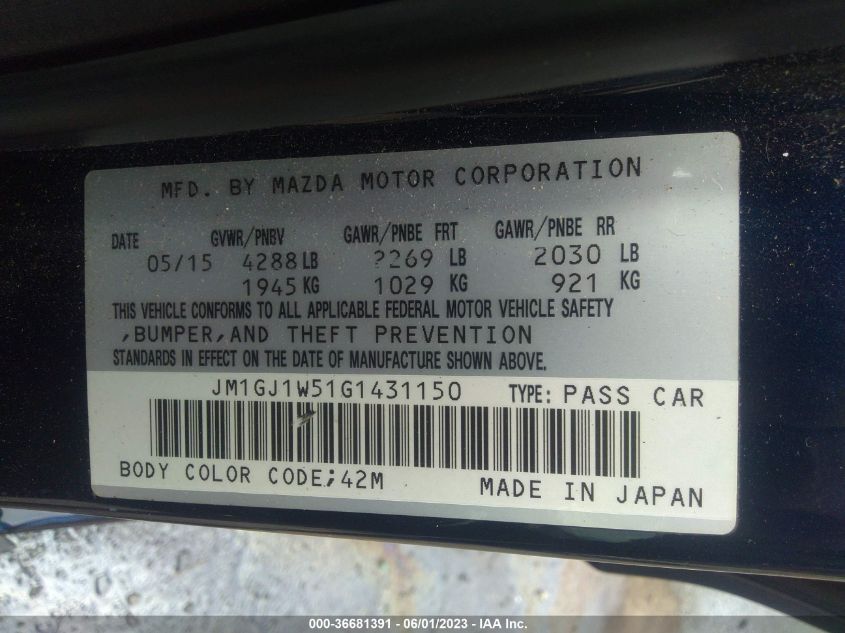 2016 MAZDA MAZDA6 I GRAND TOURING - JM1GJ1W51G1431150