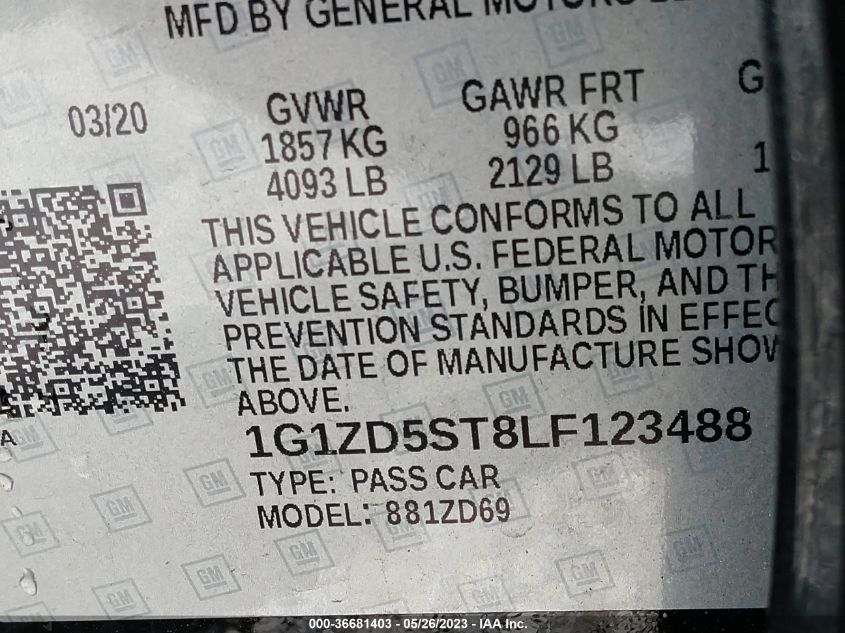 2020 CHEVROLET MALIBU LT - 1G1ZD5ST8LF123488
