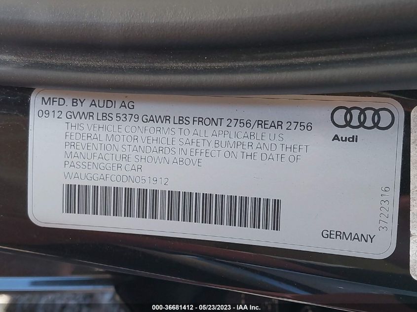 2013 AUDI A6 3.0T PREMIUM PLUS - WAUGGAFC0DN051912