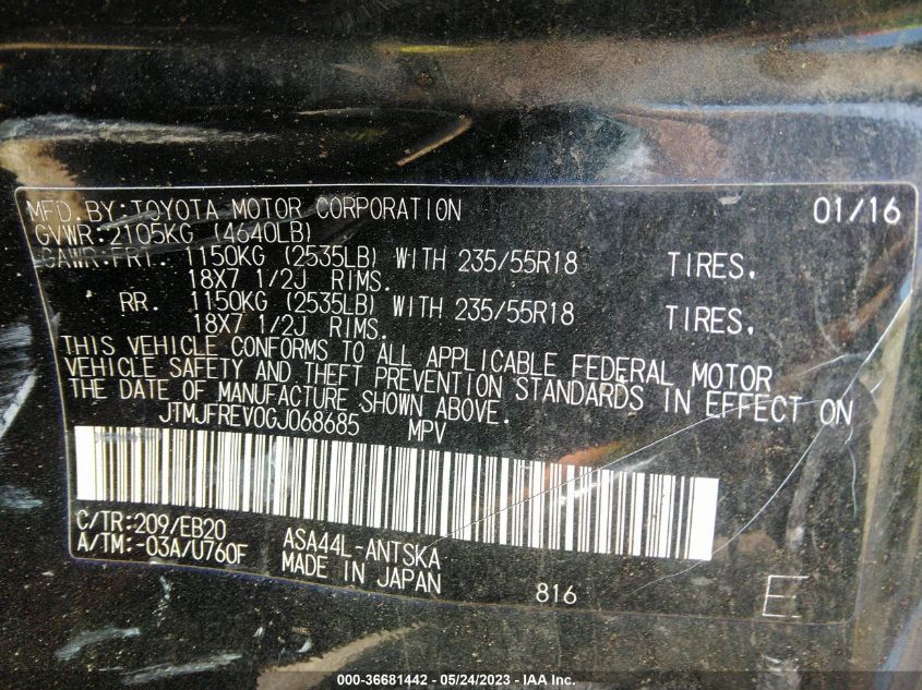 2016 TOYOTA RAV4 SE - JTMJFREV0GJ068685