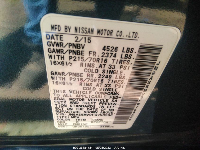 2015 NISSAN ROGUE SELECT S - JN8AS5MV9FW756566