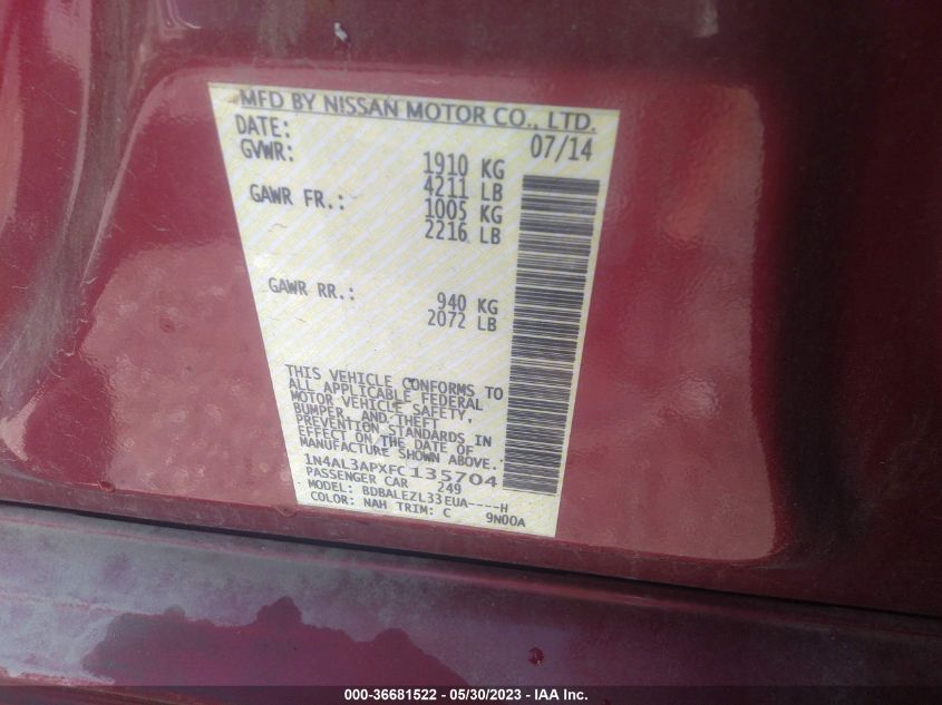 2015 NISSAN ALTIMA 2.5 S - 1N4AL3APXFC135704