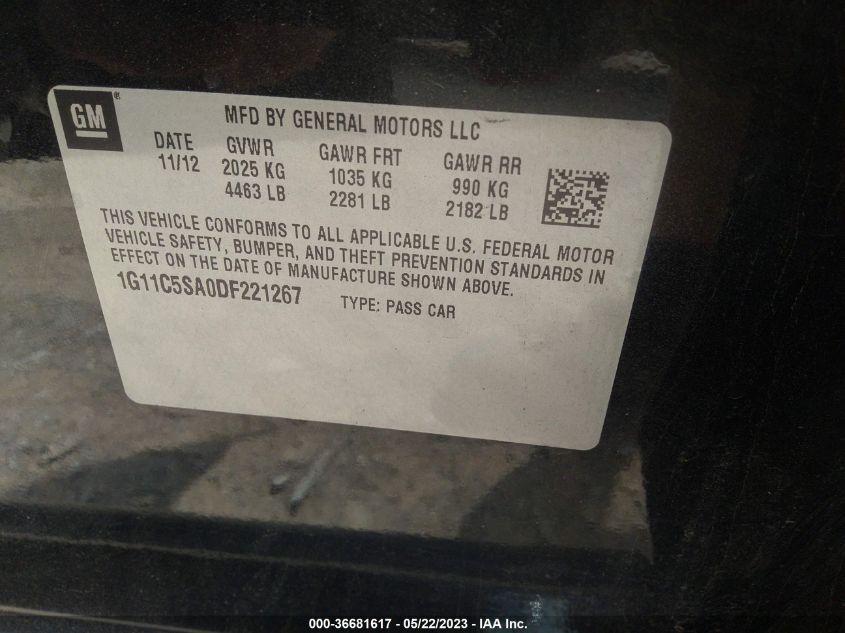 2013 CHEVROLET MALIBU LT - 1G11C5SA0DF221267