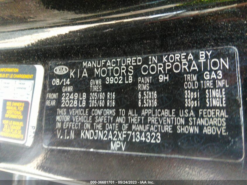 2015 KIA SOUL BASE - KNDJN2A2XF7134323