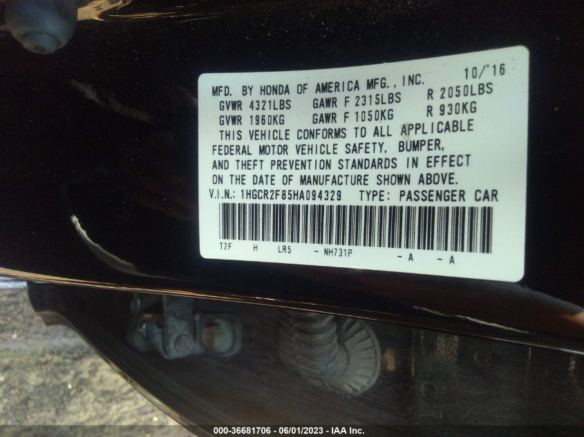 2017 HONDA ACCORD SEDAN EX-L - 1HGCR2F85HA094329