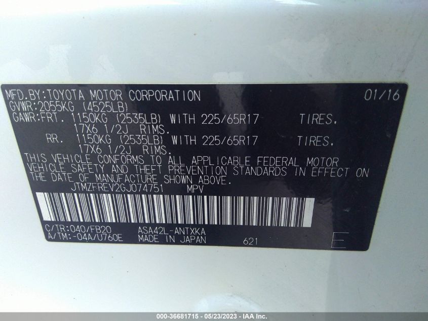 2016 TOYOTA RAV4 LE - JTMZFREV2GJ074751