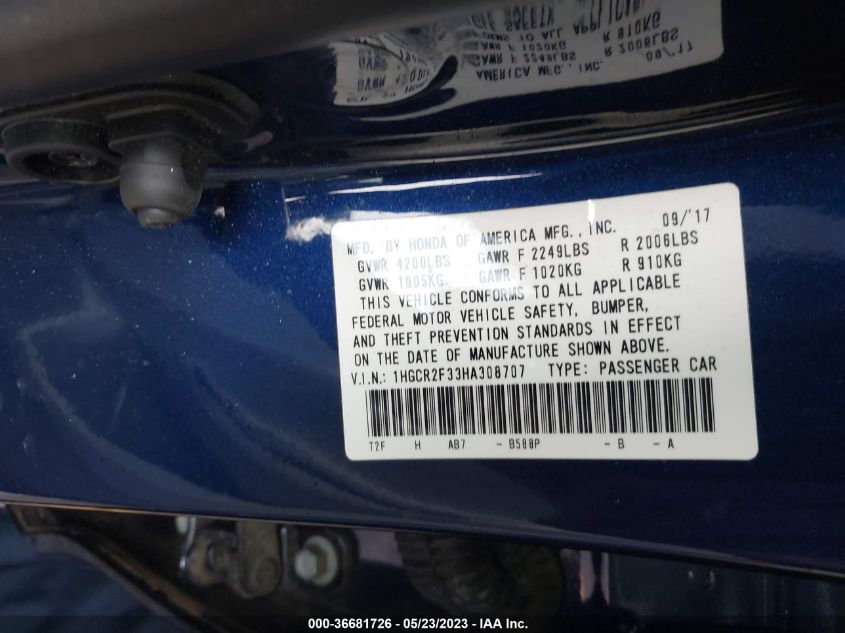 2017 HONDA ACCORD SEDAN LX - 1HGCR2F33HA308707