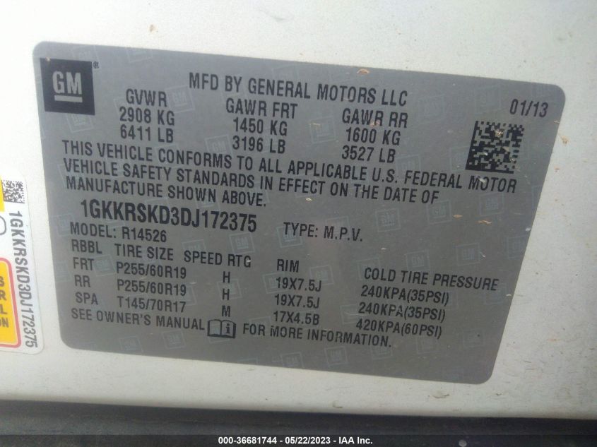 2013 GMC ACADIA SLT - 1GKKRSKD3DJ172375