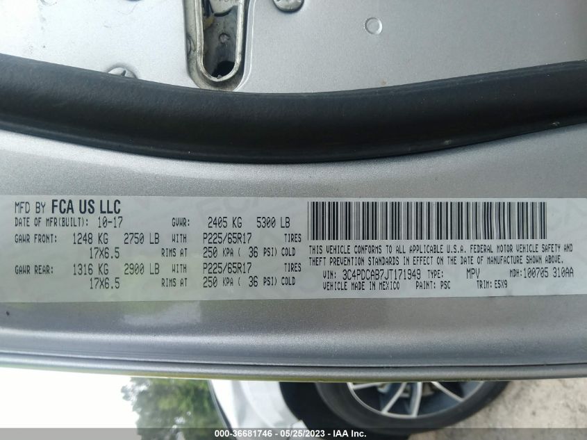 2018 DODGE JOURNEY SE - 3C4PDCAB7JT171949