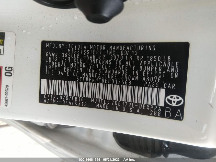 2014 TOYOTA COROLLA LE ECO - 5YFBPRHE8EP017568