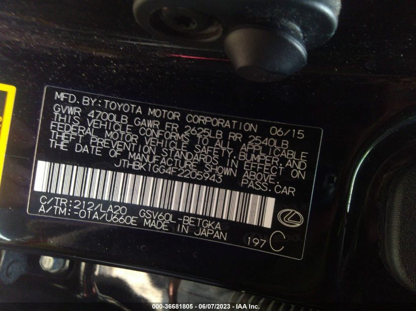 2015 LEXUS ES 350 350 - JTHBK1GG4F2205943