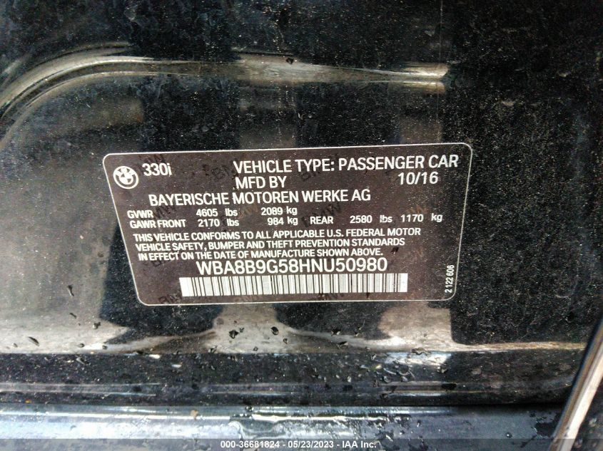2017 BMW 3 SERIES 330I - WBA8B9G58HNU50980