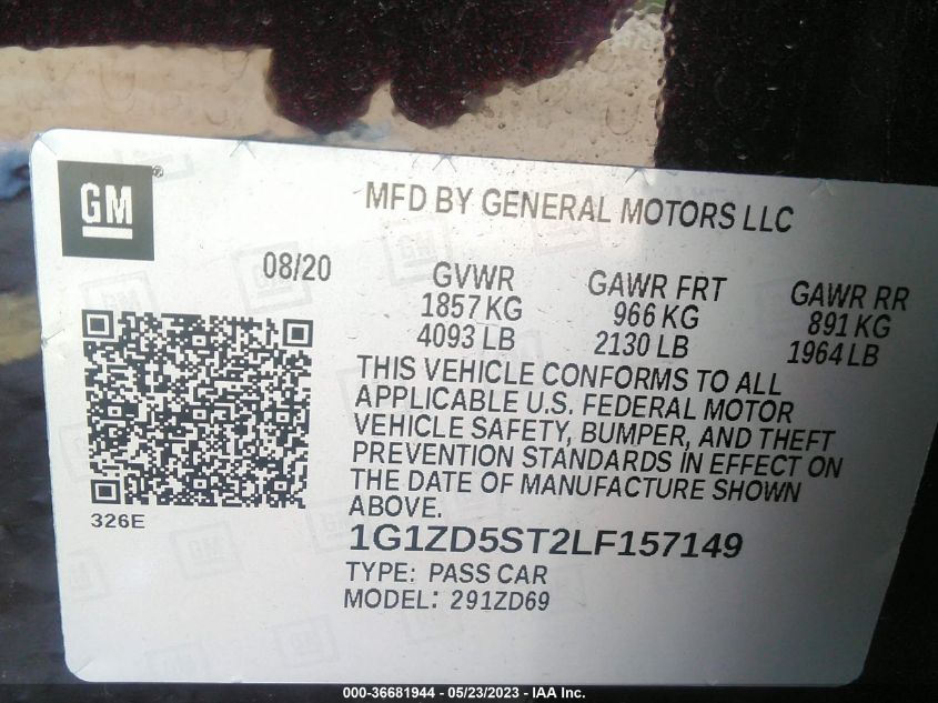 2020 CHEVROLET MALIBU LT - 1G1ZD5ST2LF157149