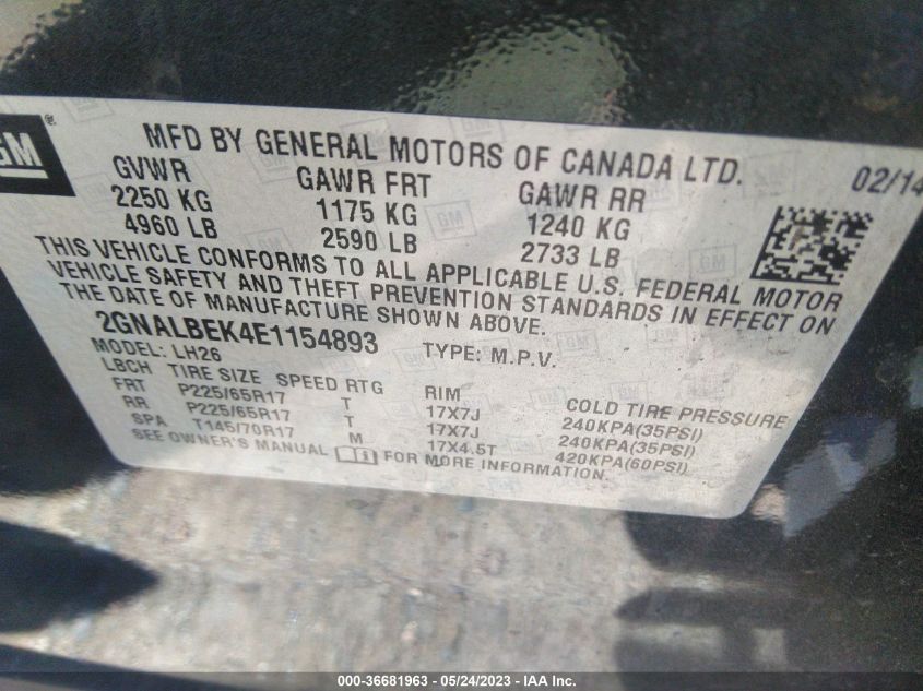 2014 CHEVROLET EQUINOX LT - 2GNALBEK4E1154893