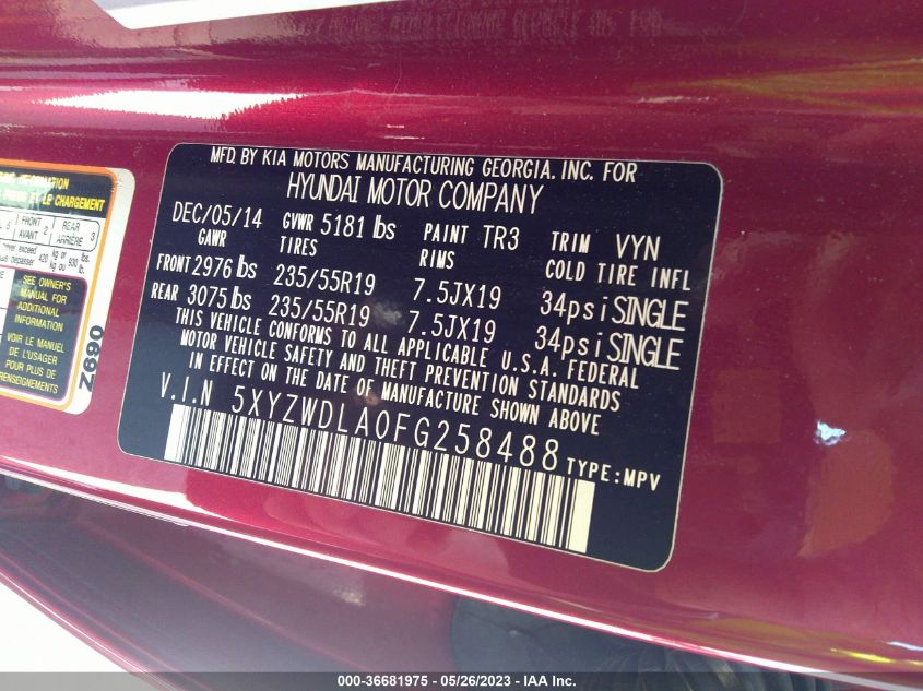 2015 HYUNDAI SANTA FE SPORT - 5XYZWDLA0FG258488