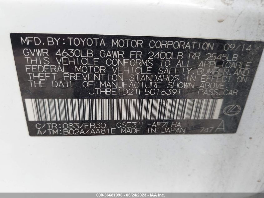 2015 LEXUS IS 350 - JTHBE1D21F5016391