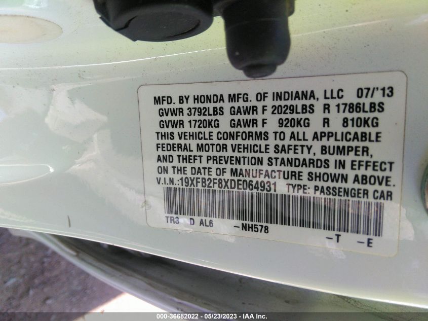 2013 HONDA CIVIC SDN EX - 19XFB2F8XDE064931