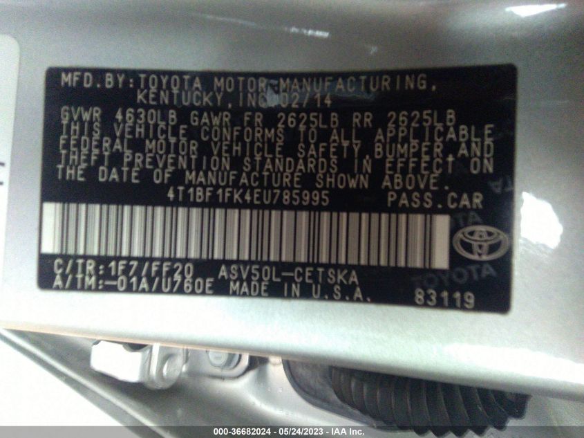 2014 TOYOTA CAMRY L/LE/XLE/SE/SE SPORT - 4T1BF1FK4EU785995