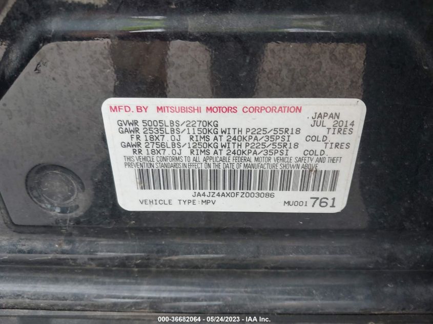 2015 MITSUBISHI OUTLANDER GT - JA4JZ4AX0FZ003086