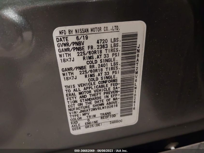 2020 NISSAN ROGUE SV - JN8AT2MV6LW102616