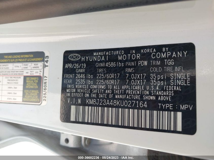 2019 HYUNDAI TUCSON SE - KM8J23A48KU027164