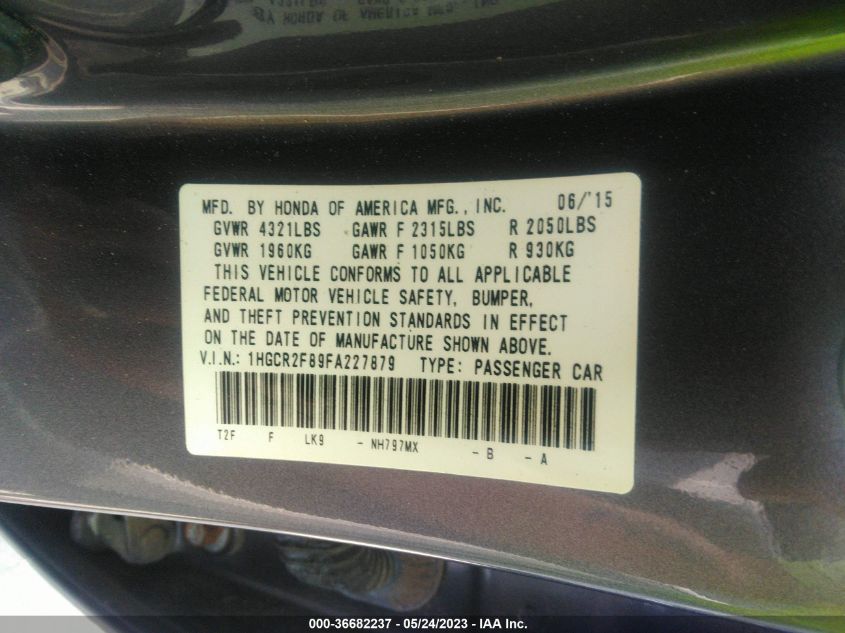 2015 HONDA ACCORD SEDAN EX-L - 1HGCR2F89FA227879