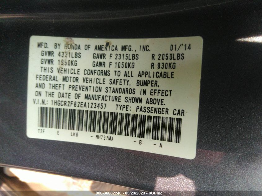 2014 HONDA ACCORD SEDAN EX-L - 1HGCR2F82EA123457