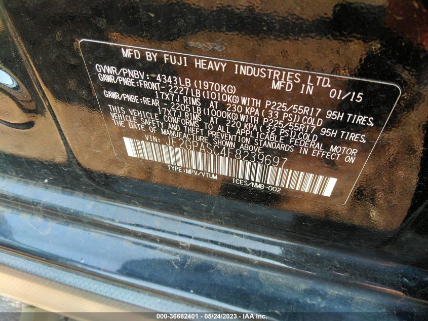 2015 SUBARU XV CROSSTREK LIMITED - JF2GPASC4F8239697