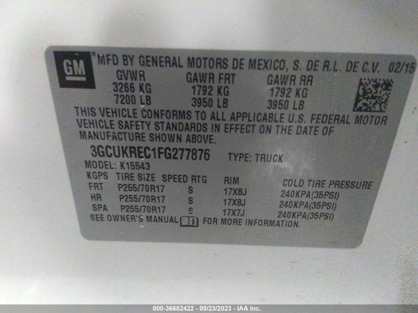 2015 CHEVROLET SILVERADO 1500 LT - 3GCUKREC1FG277876
