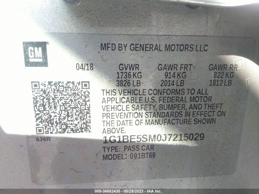 2018 CHEVROLET CRUZE LT - 1G1BE5SM0J7215029