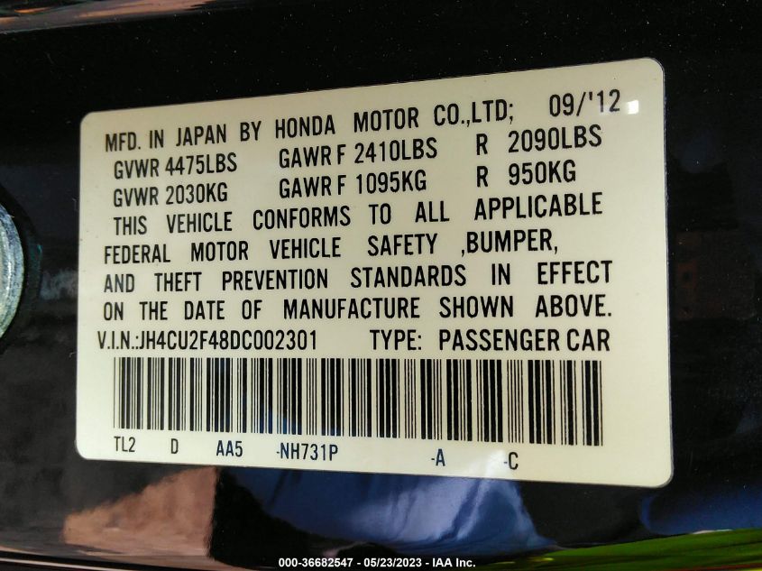 2013 ACURA TSX - JH4CU2F48DC002301