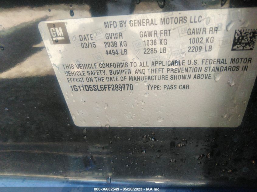 2015 CHEVROLET MALIBU LT - 1G11D5SL6FF289770
