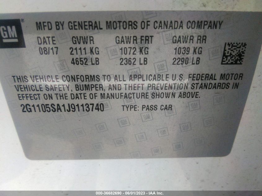 2018 CHEVROLET IMPALA LT - 2G1105SA1J9113740