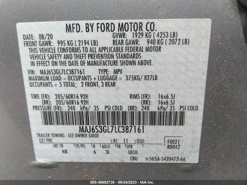 2020 FORD ECOSPORT SE - MAJ6S3GL7LC387161