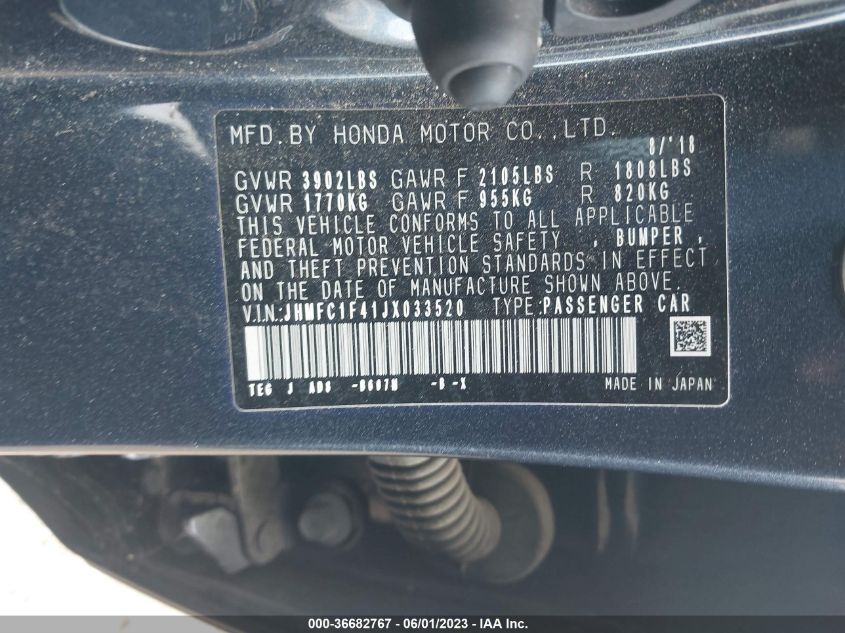 2018 HONDA CIVIC SEDAN EX-T - JHMFC1F41JX033520