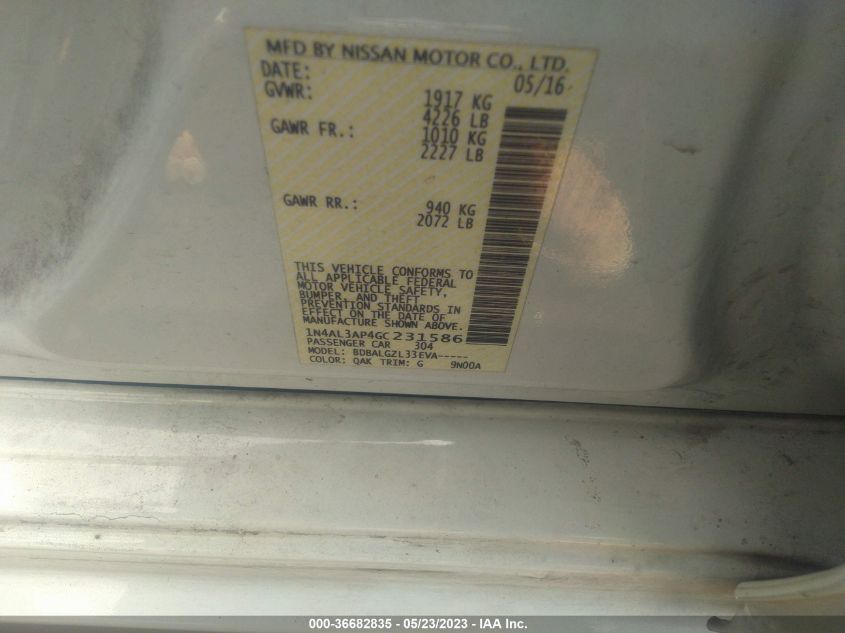 2016 NISSAN ALTIMA 2.5 S - 1N4AL3AP4GC231586