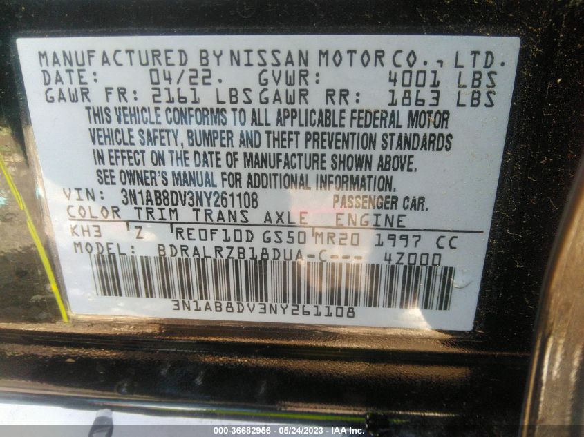 2022 NISSAN SENTRA SR - 3N1AB8DV3NY261108