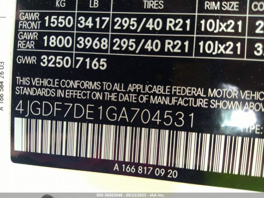 2016 MERCEDES-BENZ GL GL 550 - 4JGDF7DE1GA704531
