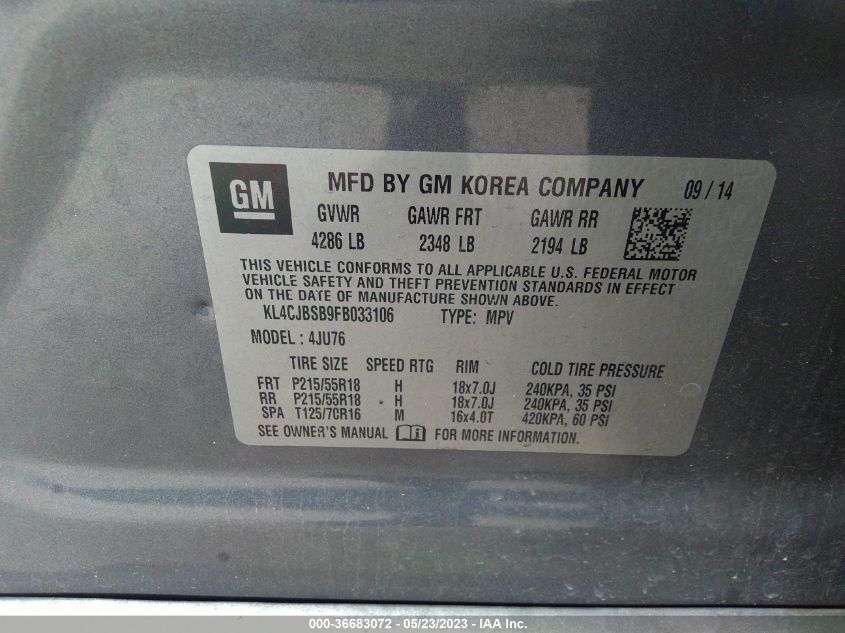 2015 BUICK ENCORE CONVENIENCE - KL4CJBSB9FB033106