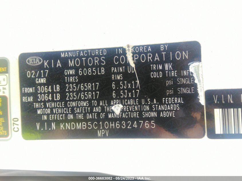 2017 KIA SEDONA LX - KNDMB5C10H6324765