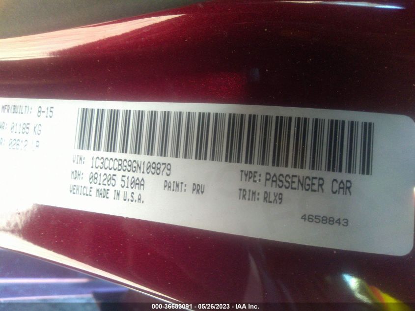 2016 CHRYSLER 200 S - 1C3CCCBG9GN109879