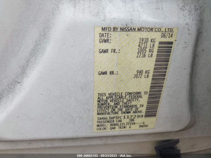 2015 NISSAN ALTIMA 2.5 SV - 1N4AL3AP3FC117299