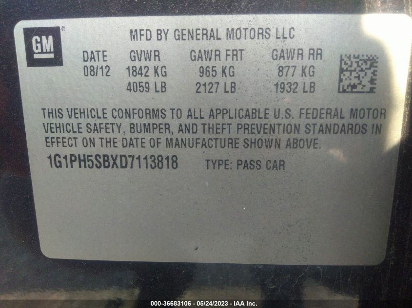 2013 CHEVROLET CRUZE ECO - 1G1PH5SBXD7113818