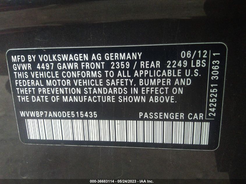 2013 VOLKSWAGEN CC SPORT - WVWBP7AN0DE515435