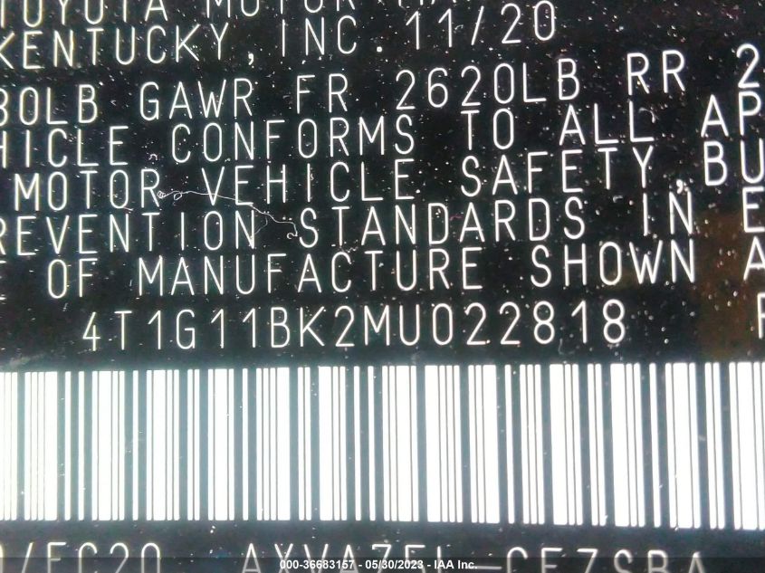 2021 TOYOTA CAMRY SE - 4T1G11BK2MU022818