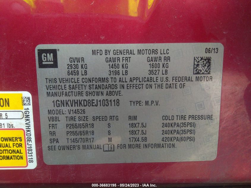 2014 CHEVROLET TRAVERSE LT - 1GNKVHKD8EJ103118