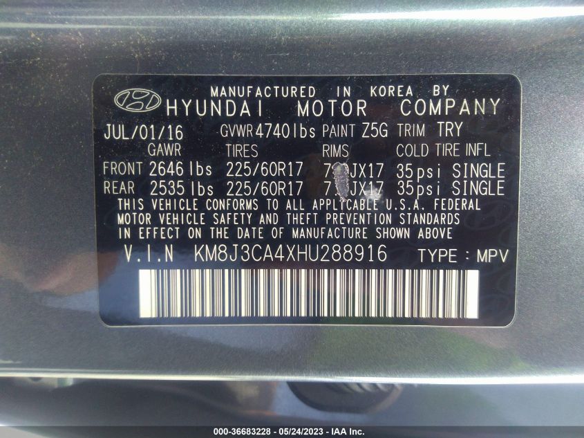 2017 HYUNDAI TUCSON SE - KM8J3CA4XHU288916