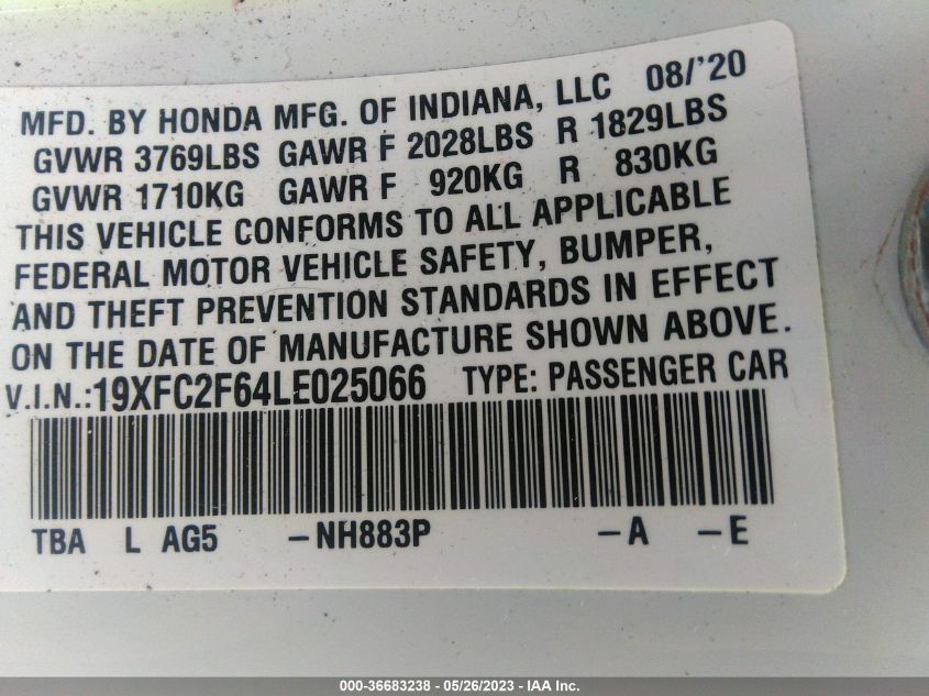 2020 HONDA CIVIC SEDAN LX - 19XFC2F64LE025066
