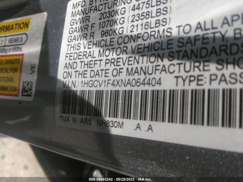 2022 HONDA ACCORD SEDAN SPORT SE - 1HGCV1F4XNA064404
