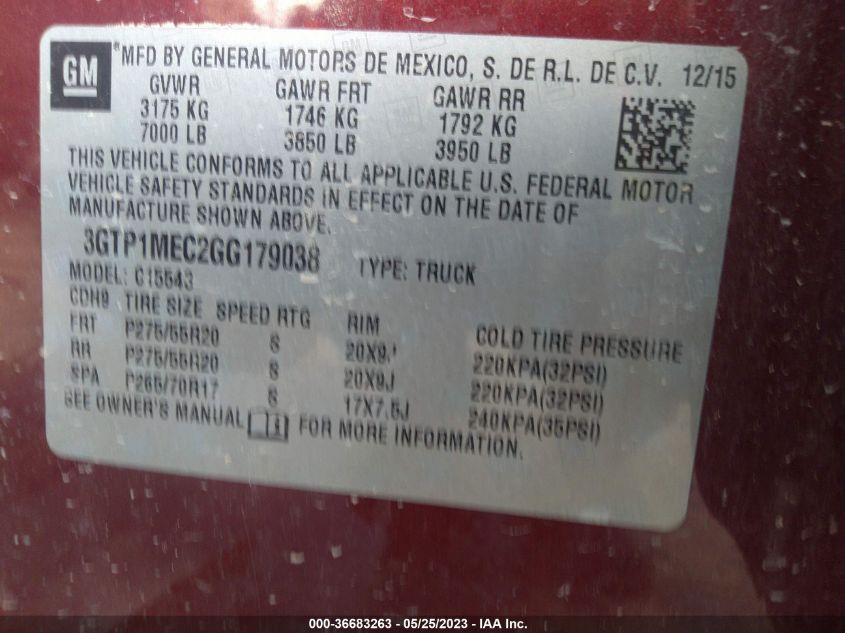 2016 GMC SIERRA 1500 SLE - 3GTP1MEC2GG179038